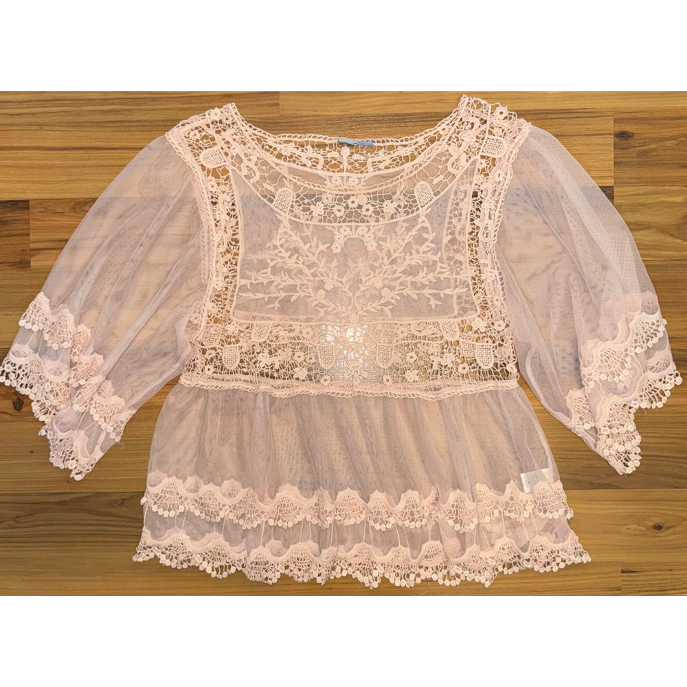 Dainty Coquette Lace Babydoll Top Sheer Embroidered Cottagecore Women’s Medium - Picture 10 of 10